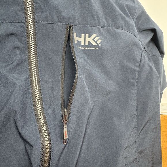 Hawke & Co. Mens Navy Large Performance Windbreaker Jacket Full Zip Pockets Hood - Picture 7 of 13